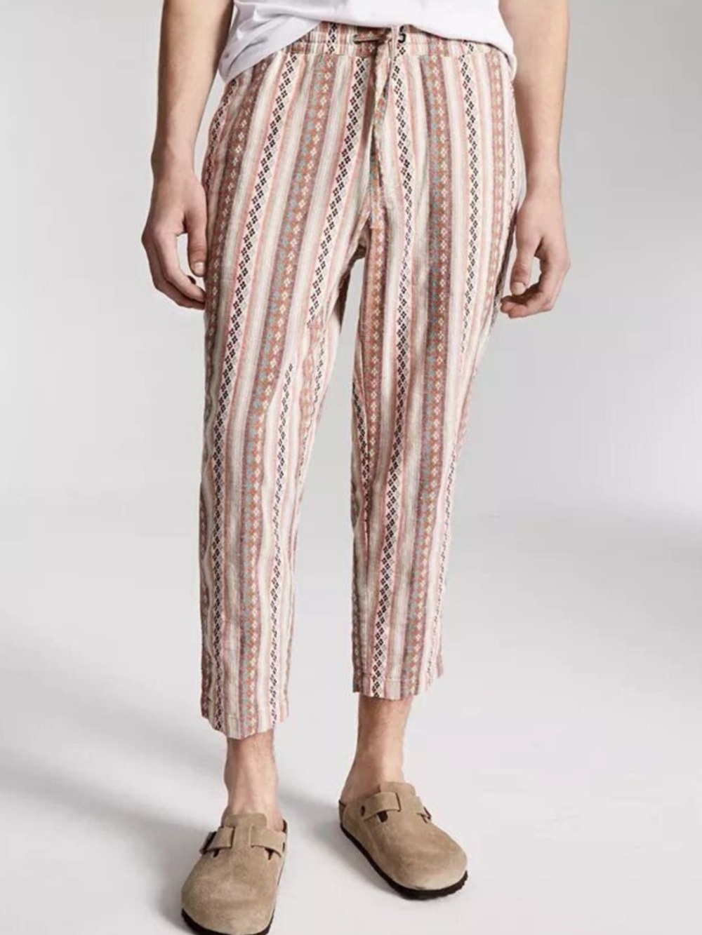 Sun + Stone Walworth Geo-Stripe Cropped Drawstring Pants Men’s XL